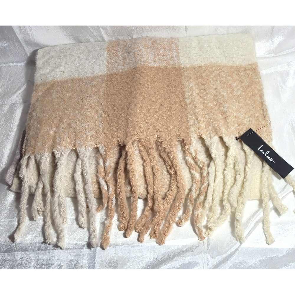 Lulus Oversized Cozyโ Soft 100% Polyester Fringed Scarf - Natural - 18" x 80"